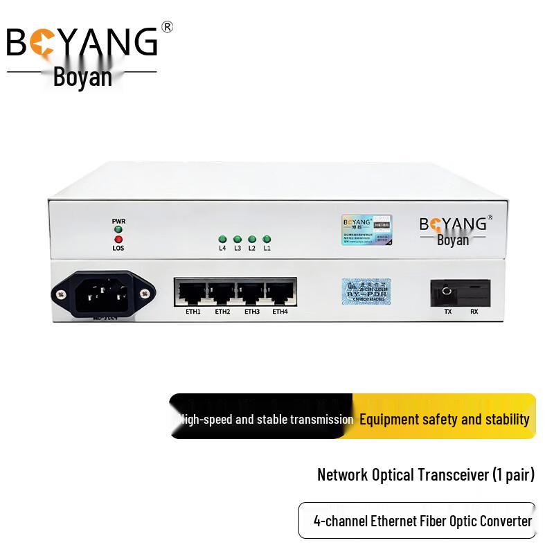 BOYANG 4-Port 100M Physical Isolation Fiber Optic Converter