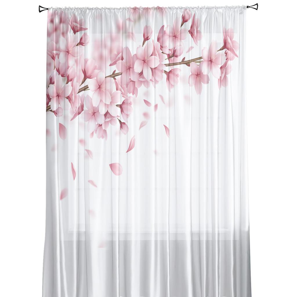 BOYOUTH Tende In Voile Trasparenti Con Rondini E Rami Di Salice - Rosa Rosso, 2 Pannelli 95x170 Cm - 2