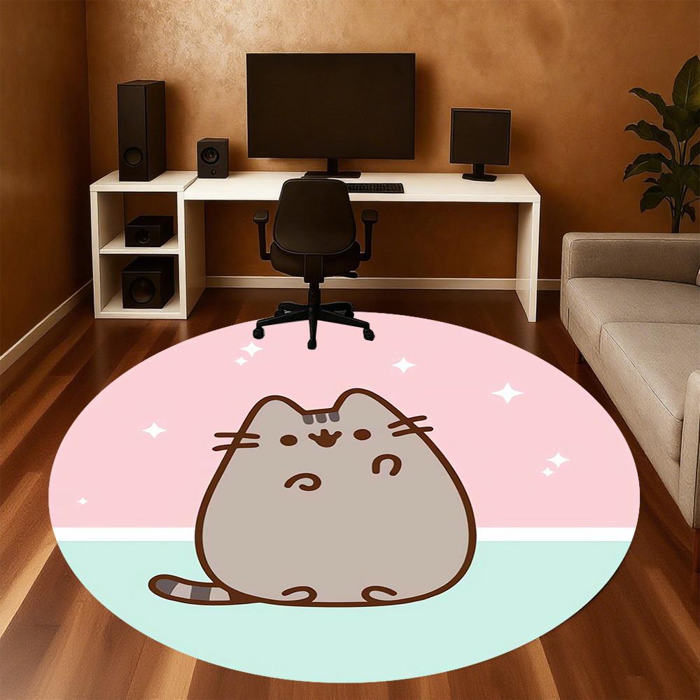 1 szt. Pusheen, Okrągła mata podłogowa dla kota - Antypoślizgowa, Mata podłogowa do biura, sypialni, wystroju domu, Prezent świąteczny p0811385