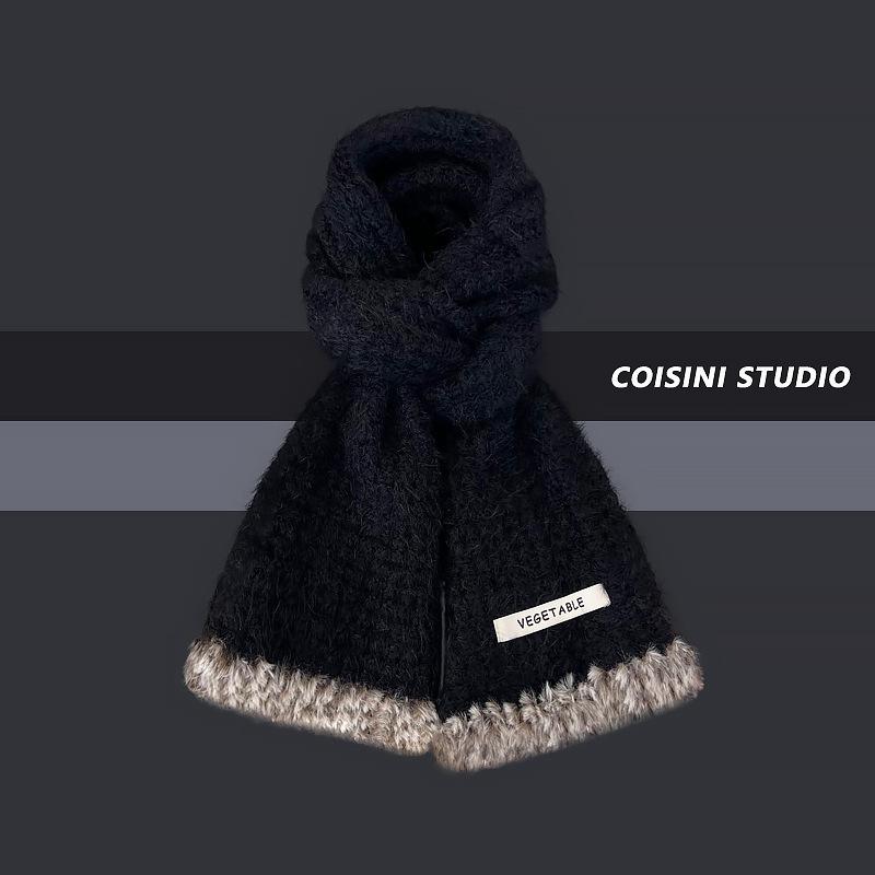 New Soft and Waxy Raw Edge Knitted Small Scarf for Women in Autumn and Winter Warm and Versatile Student Couple Woolen Scarf Trendy