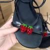 Fashion Fashion Crystal Strawberry Embellish Women Flats Sandals 2025 Summer Narrow Band Lace-up Beach Slides Casual Sandals Shoes
