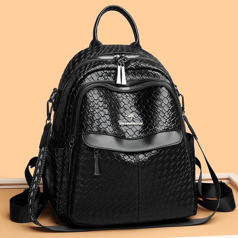 Woven PU Backpack Large Capacity Travel Backpack Women's Multi-functional Shoulder Bag