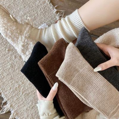 Women Winter Thickened Solid Color Fine Needle Wool Long Stack Socks
