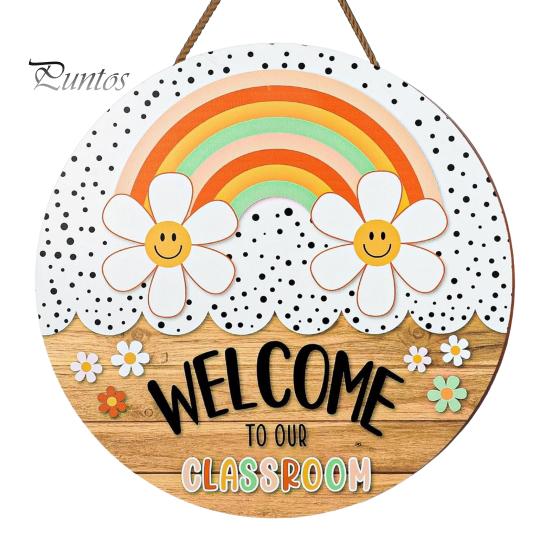 Classroom Decor Sign Wooden Welcome for Door, to Our Round Front Door Hanging Hanger, Sign, Back School Preschool Decoration Hanger