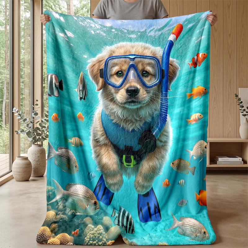 Underwater Puppy Adventure Theme blanket Lightweight Warm Flannel Blanket Decorative Throw Blanket for Home Decoration