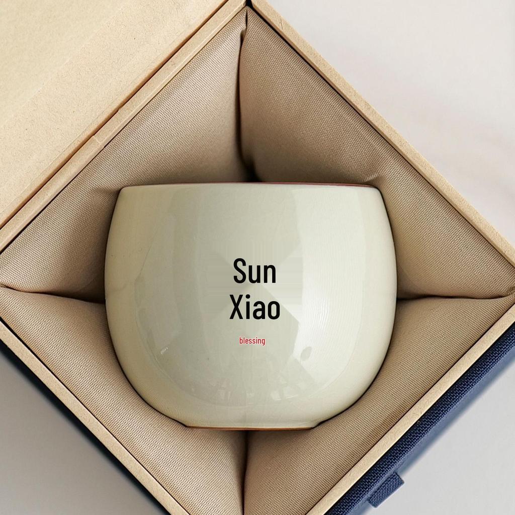 High-grade Ru Ware Personalized Ceramic Tea Cup with Hundred Family Surnames