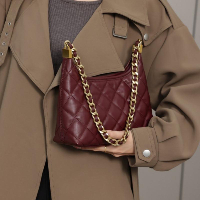 Retro Diamond-shaped  Chain Tote Bag, Underarm Bag, Single-shoulder Bucket Bag