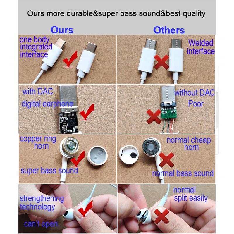 High Quality Full Compatible New Type-C Headphones Earphone Hands-free Headset for iPhone 15 USB C Wired Earphone