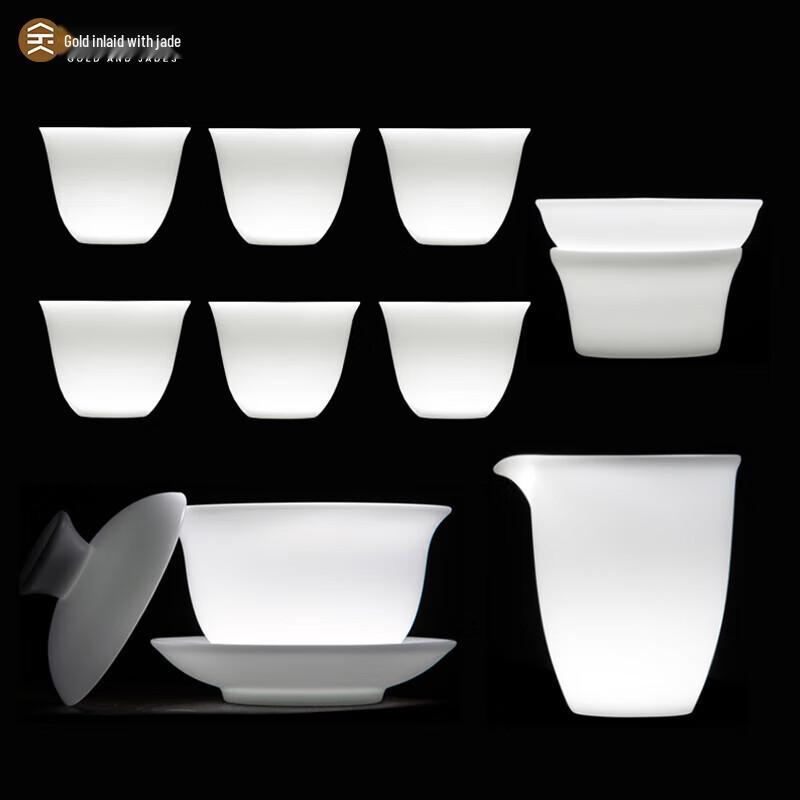Gold-Inlaid Jade Ceramic Kung Fu Tea Set