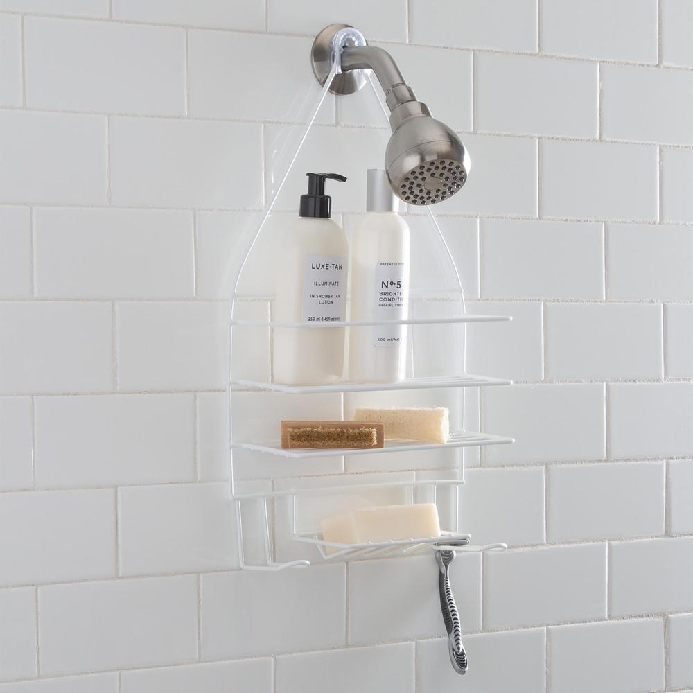 Hanging Shower Caddy with Two Hooks Three Tier Shelves Soap Sponge Holder Rust Resistant Durable Bathroom Organizer