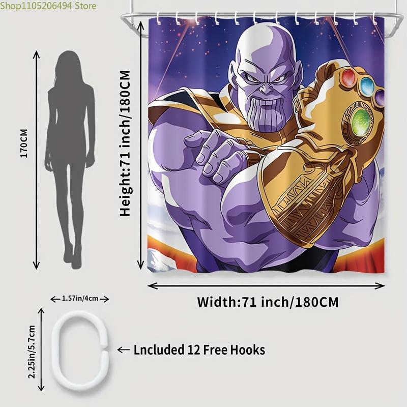 Authorized 1pc MARVEL Thanos Shower Curtain, Made of Polyester, Machine Washable, Includes Hooks, Suitable for Bathtub Separat