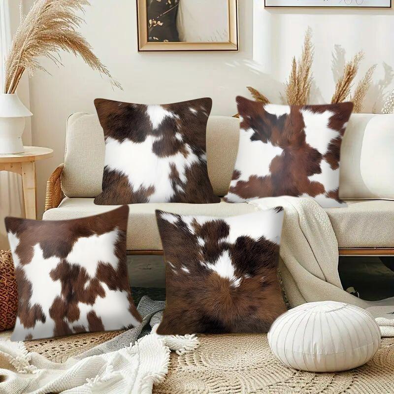 Helenal Unisex Vikama Faux Fur Cowhide Texture Pillow Cover Animal Print Modern Style Living Room Sofa Decorative Cushion Cover
