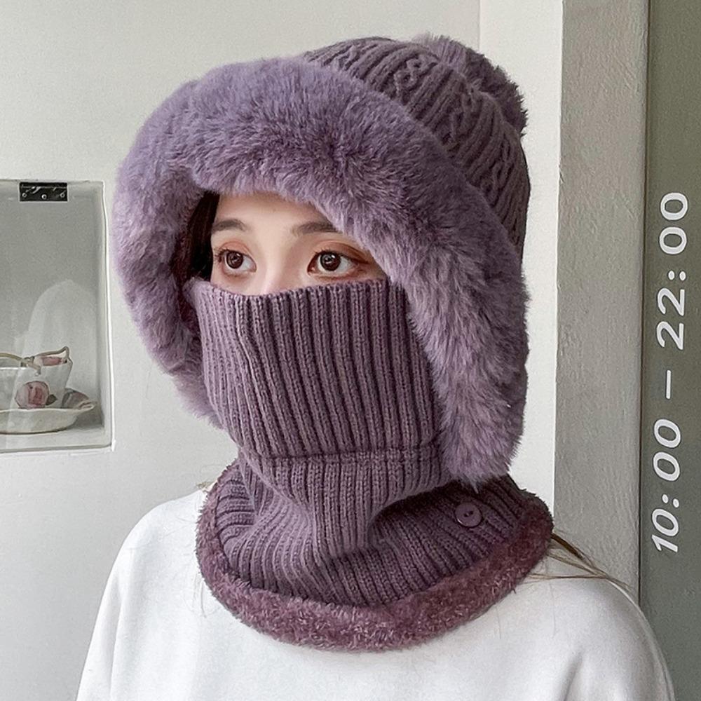 

Striped Balaclavas Hat Multi functional Mask Neck Cover Set Fashion Knitted Beanies Hat Ski фіолетовий