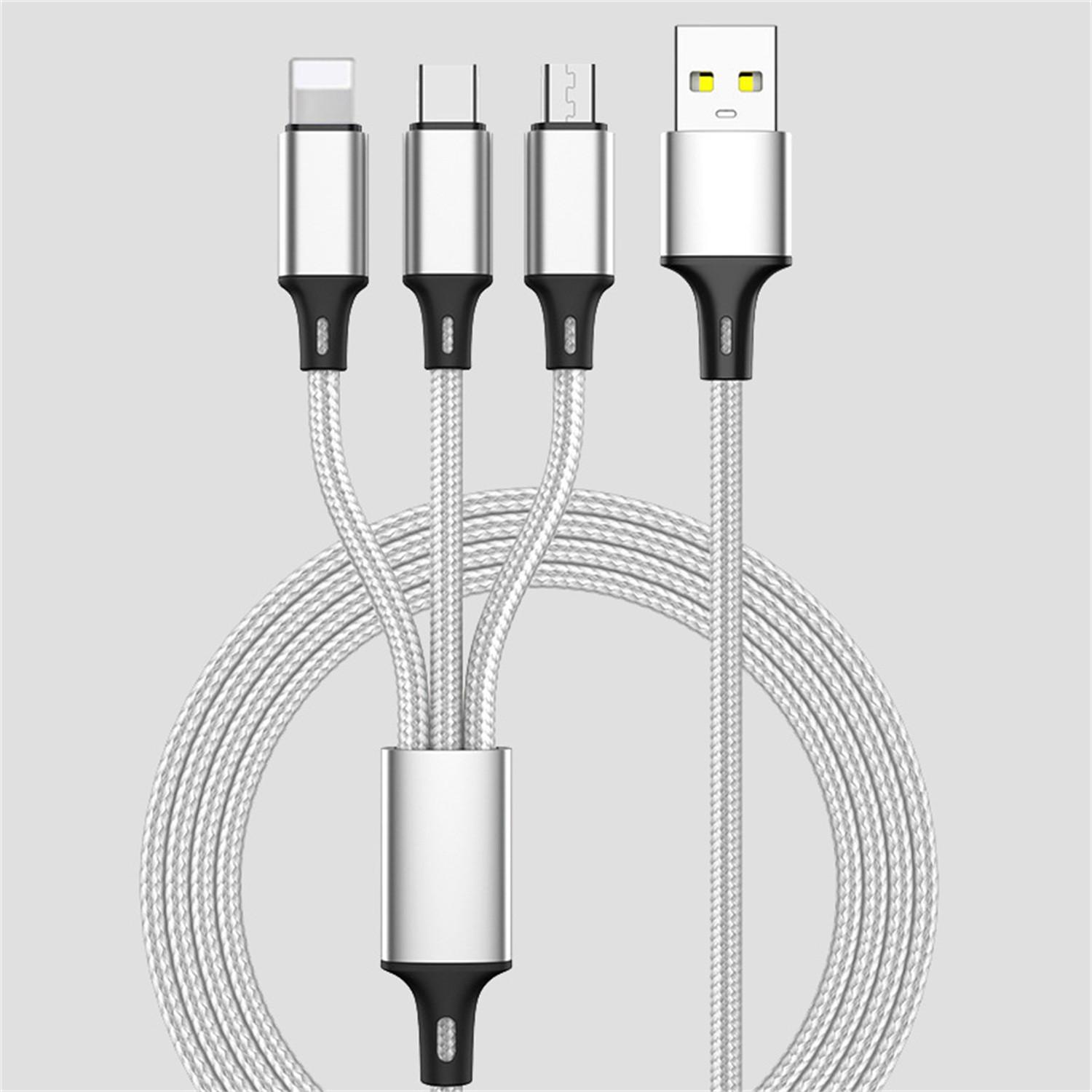 

Универсальный USB-кабель для быстрой зарядки 3 In1 Многофункциональный шнур зарядного устройства для сотового телефона 14 для S22 One Size серебряный