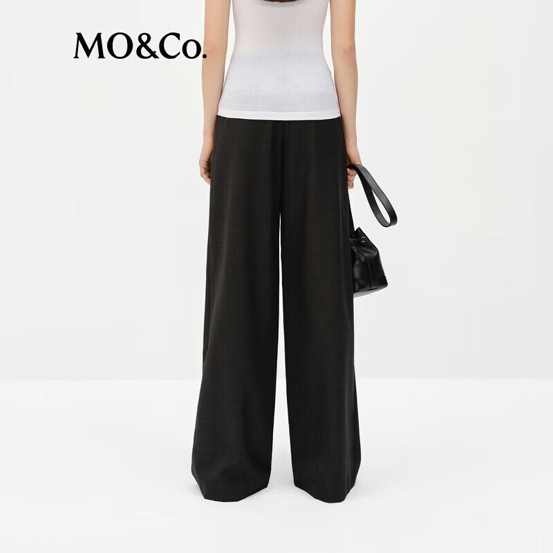 MO&Co. Women's Wool-Blend Pleated Wide-Leg Low-Rise Trousers