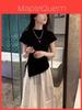 Top Senza Maniche Oversize in Maglia di Seta Ghiacciata Nero con Ricami per Abbigliamento Casual Estivo