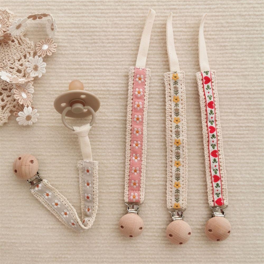 Ethnic Style Soother Holder Floral Nipple Holder Clips Colorful Baby Cloth Pacifier Chain Children