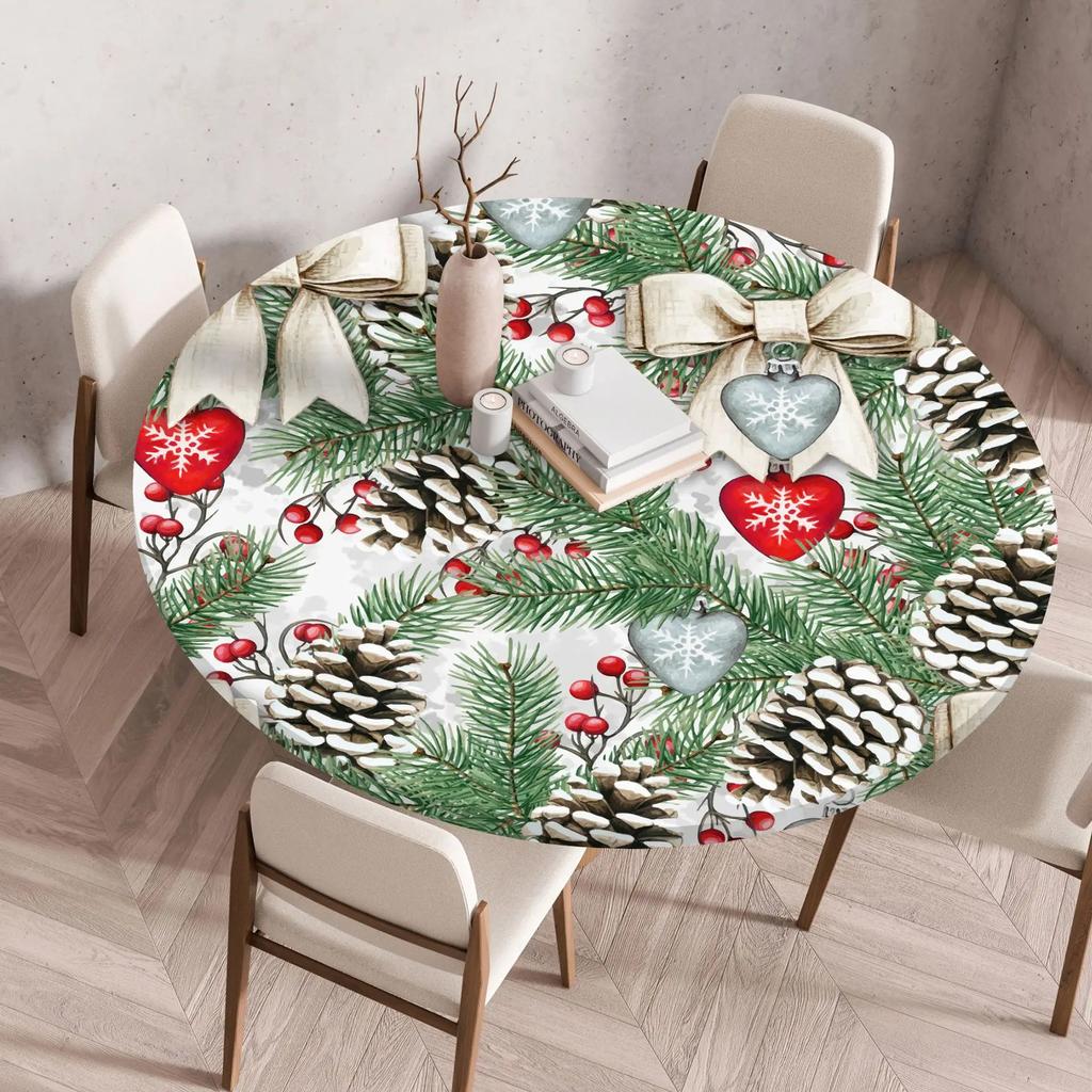 2025 Neue passgenaue runde Tischdecke mit Blumenmuster - Wiederverwendbar Wasserdicht Fleckenresistent Elastischer Rand für Zuhause Esstisch Hochzeitsdekoration