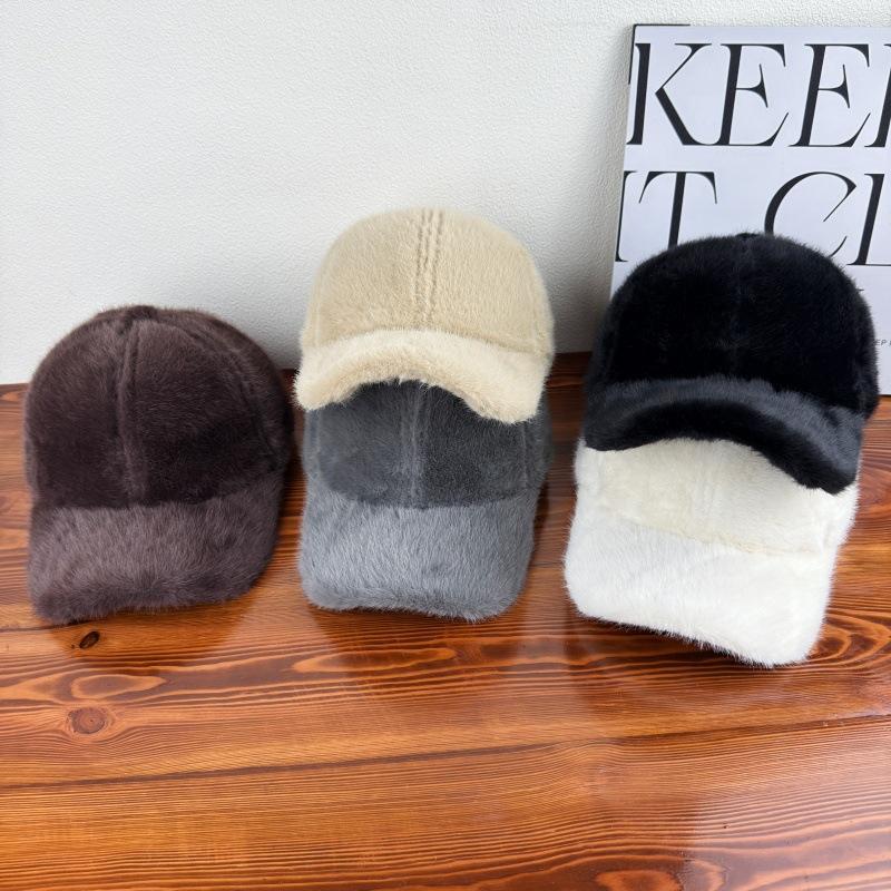 New Imitation Mink Baseball Cap Women's Autumn and Winter Versatile Big Head Circumference Warm Cap Showing Face Small Plush Hat