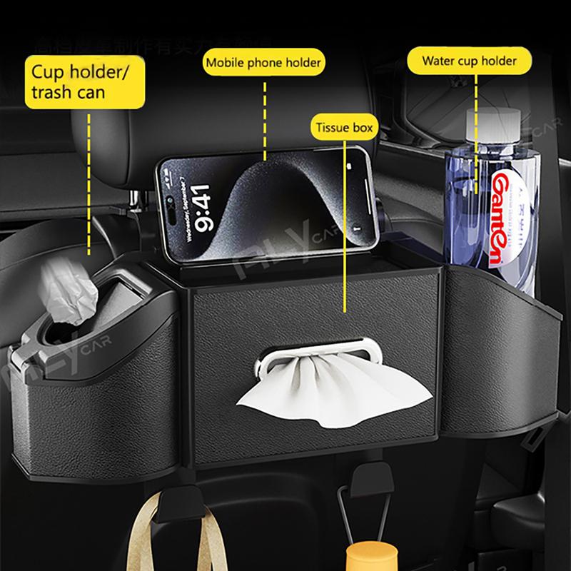 Universal Car Seat Back Storage Box Multi-Functional Vehicle Mounted Tissue Box Rear Seat Storage Cup Holder Hook Car Accessorie