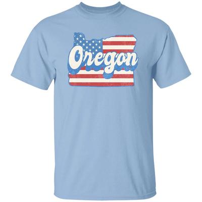 Oregon US Flag Unisex T-Shirt American Patriotic OR State Tee White Ash Blue