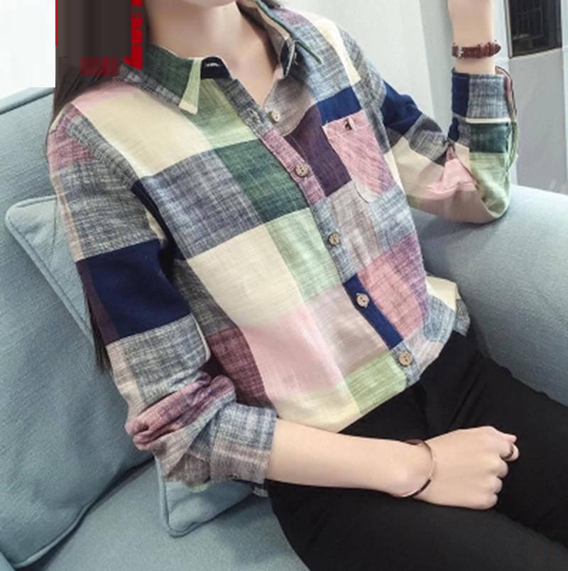 

Женские повседневные клетчатые топы с длинным рукавом и отложным воротником, рубашки на пуговицах L