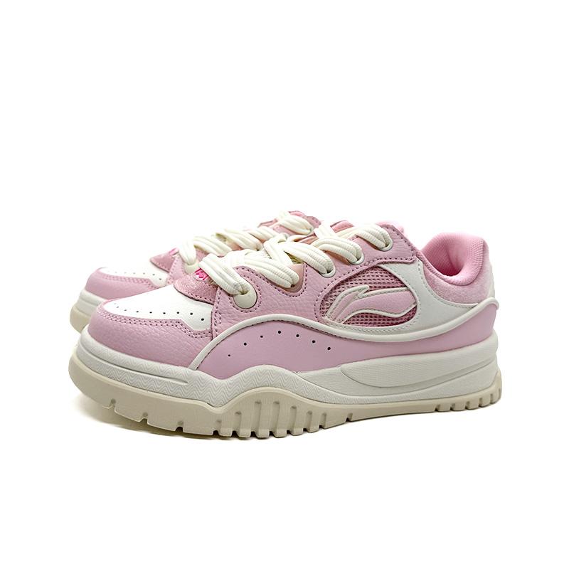 Li Ning 001 BTC 3 Slip Resistant Height Increasing Low top Skateboard Shoes Women's Pink White AGCV280-1