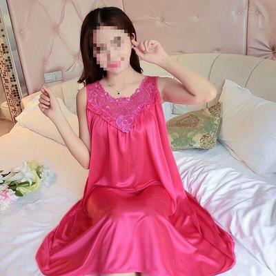 Damska seksowna koronkowa letnia koszulka na ramiączkach z lodowego jedwabiu, koszula nocna - duży rozmiar, luźny krój, odzież domowa, piżama
