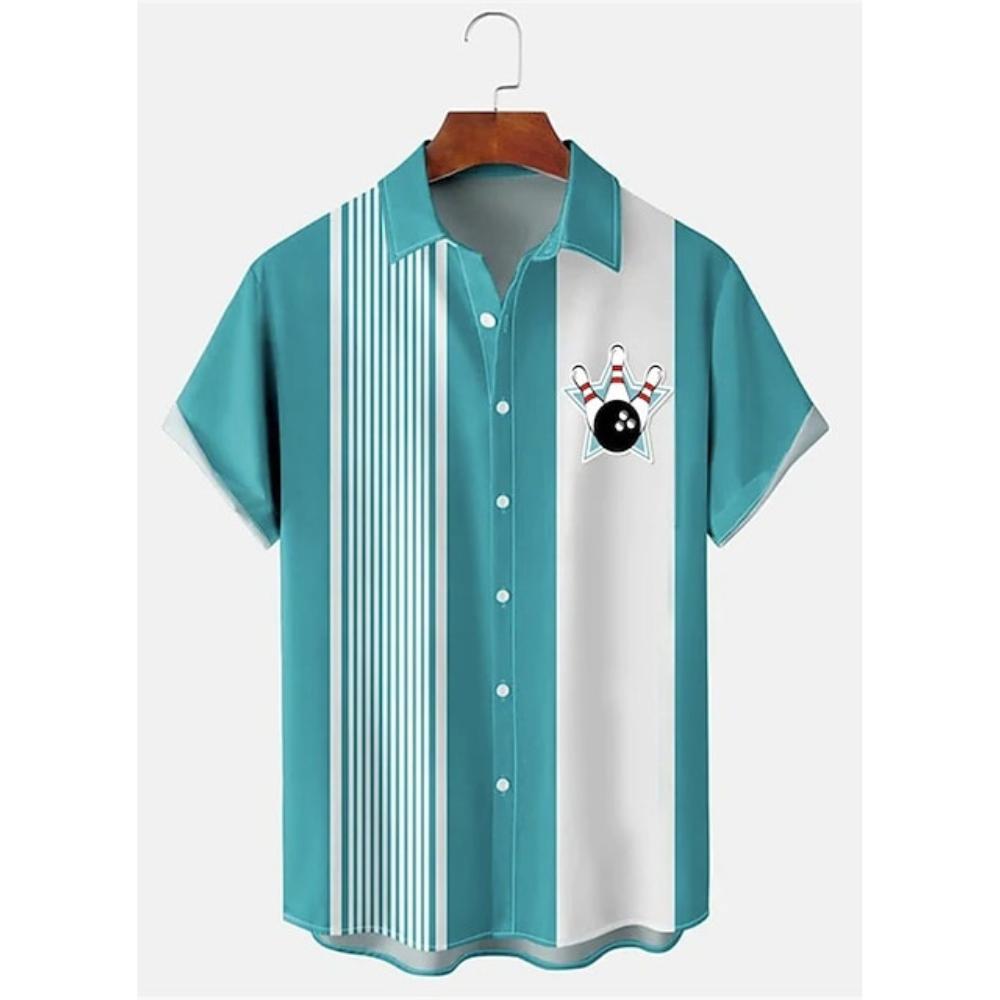 Plus-size 3D Bowling Printed Hawaii Shirt Men's Summer Casual  Button Lapel Short-sleeved Shirt