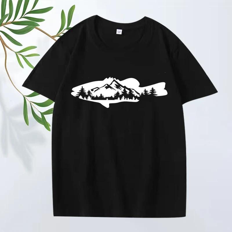 Fishing tee Fish and Forest graphics T Shirt Women Oversized fashion short sleeve Summer print Unisex tops