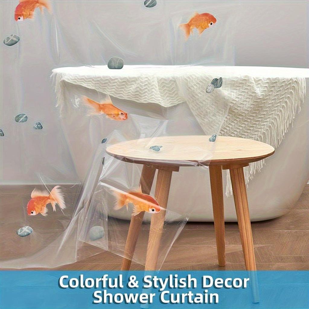 Hochwertiger PEVA Goldfisch Duschvorhang - Transparente Badezimmerdekoration mit Orangen Fischen und Stein-Design, Inklusive 12 Haken