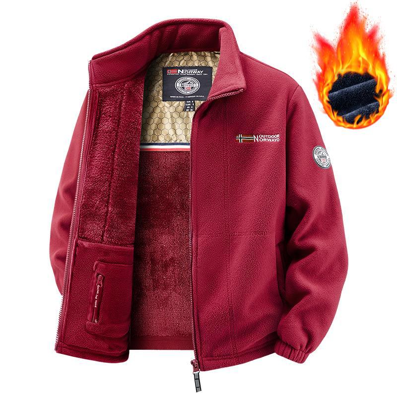 Men s Large Size Double-Layer Fleece Winter Jacket with Stand Collar M красный