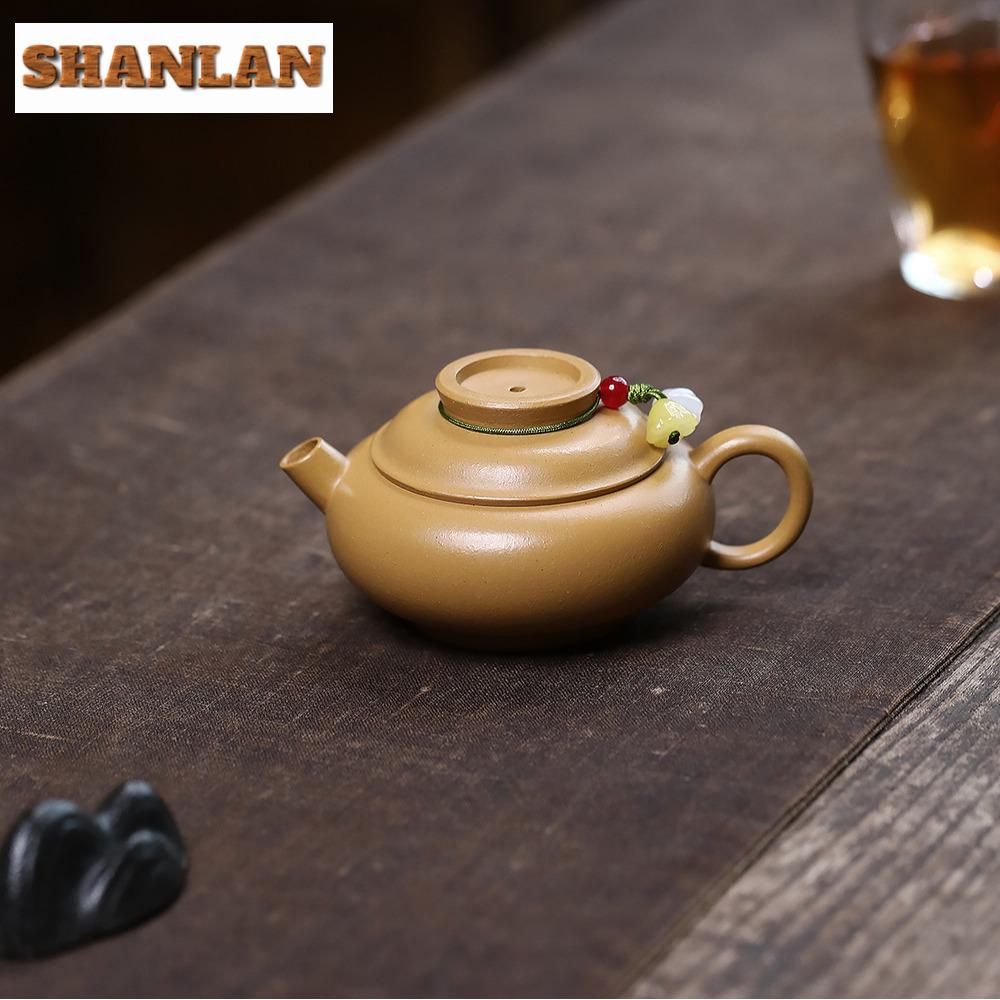 100ml Luxury Yixing Purple Clay Teapot Handmade Flying Saucer Pot Raw Ore Gold Section Mud Tea Maker Kettle Chinese Zisha Teaset
