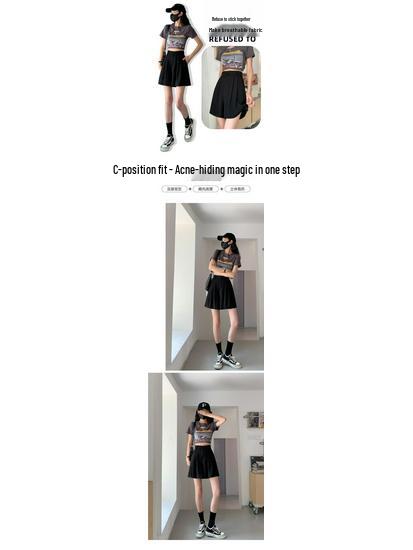 Women's Black High-Waist Wide-Leg Casual Shorts - Slim Fit, Anti-Exposure, Autumn Style, Small Size