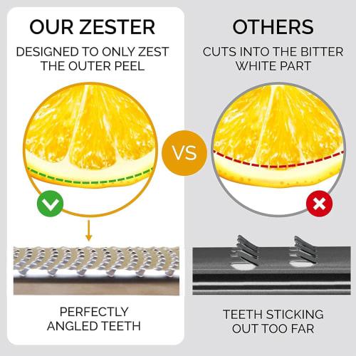 CHEFS Design ~ Premium Lemon Zester Grater with Perfectly Angle Teeth ~ Ideal for Citrus Fruits, Parmesan Cheese, Garlic, Vegetables, and Fruits (Fine