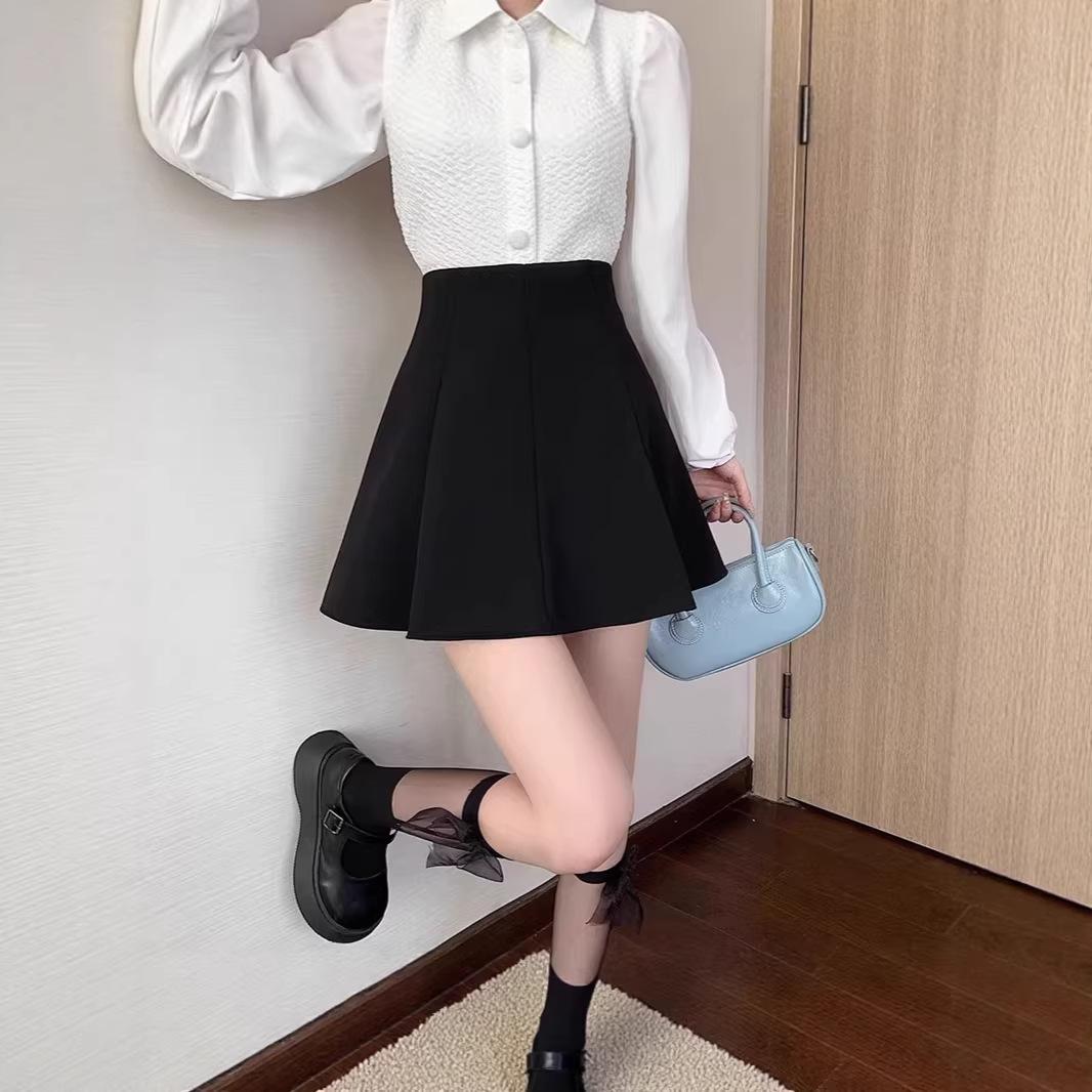 

Black Pleated High Waist A-line Midi Skirt - Women s Summer Slimming Petite Flared Skirt with Hip-Hiding Design XXXL чёрный