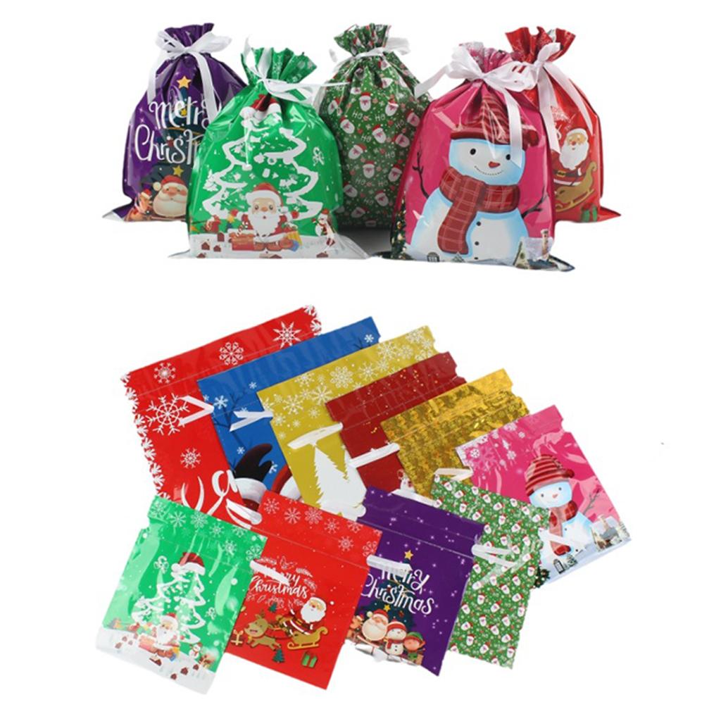 15PCS/SET Christmas Drawstring Gift Bag Party Children Kid Candy Gift Bag Aluminum Foil Box Happy New Year Xmas Eve 2026