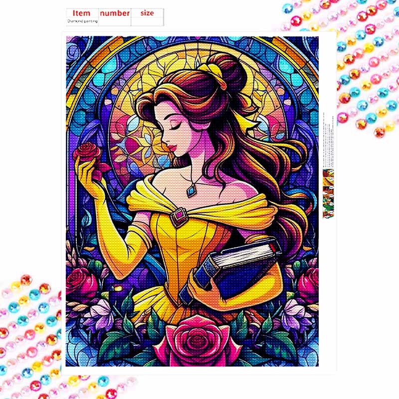 Disney diamond painting 5D round diamond full of diamonds diy handmade stickers, home decoration paintings with Belle and Rose.