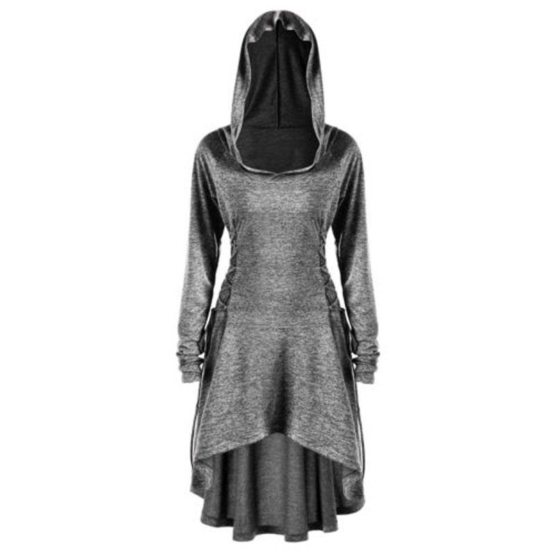 

Stylish Punk Women s Plus Size Lace Up Dip Hem Tunic Hoodie Long Sweatershirts Dress Top For Every Occasion Tag 4XL=US 2XL серый