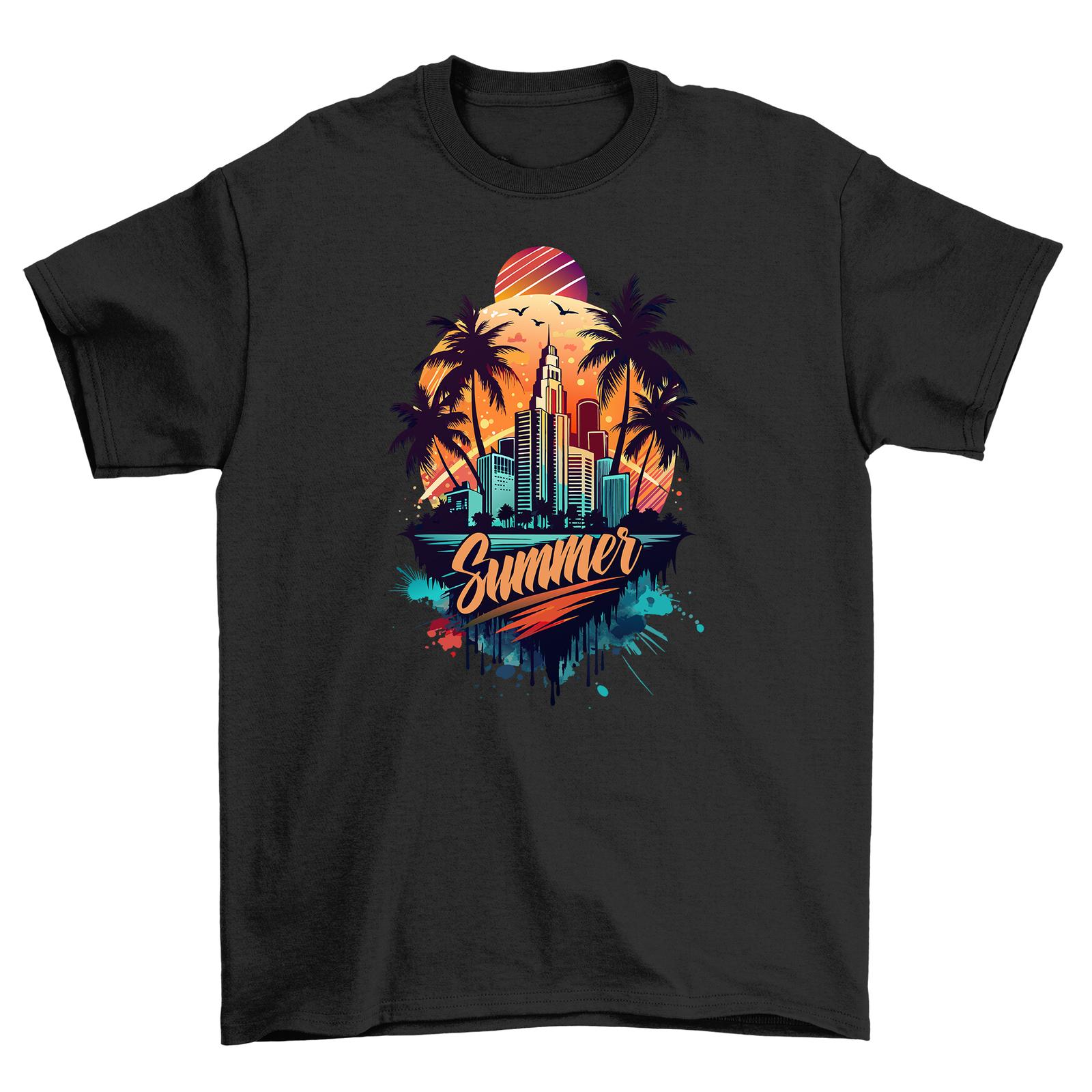Summer_87 City Skyline Vibes - Funny T-Shirt Mens Womens Tees Top, 100% Cotton, Unisex Printed Design 4XL