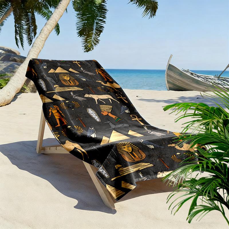 Vintage Egyptian Elements 2D Flat Print Beach Towel, Large Soft Quick Dry Towel for Beach Camping Swimming.MSTJ0918208