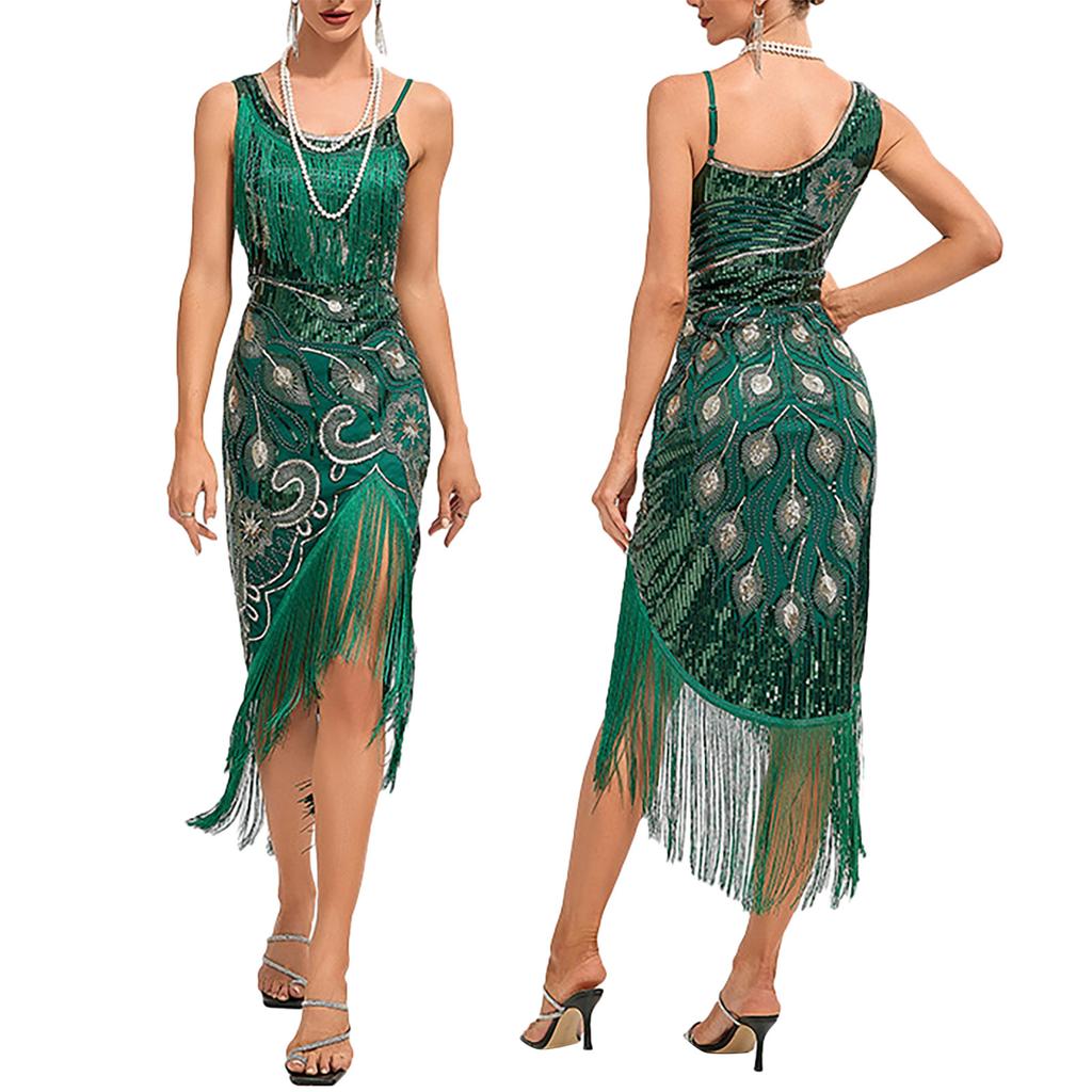 Women's Party Sexy Dress Fashion Solid Color Sequin Fringe Dress