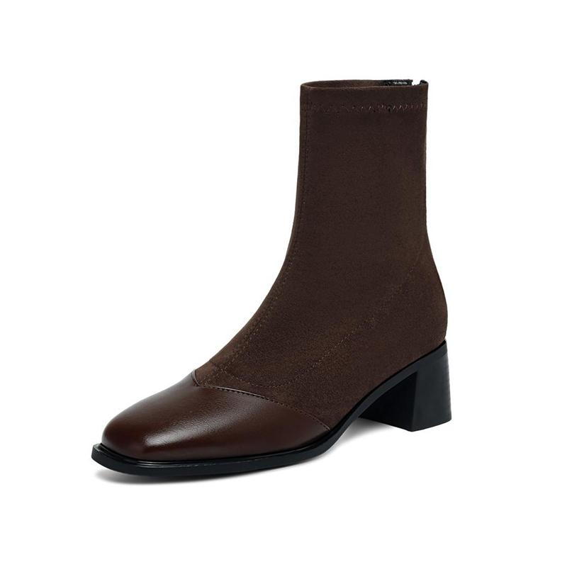 Krazing Pot Microfiber Flock Round Toe Med Heels Elastic Boots Size 43 Slip On Women Patch Work Ankle Boots