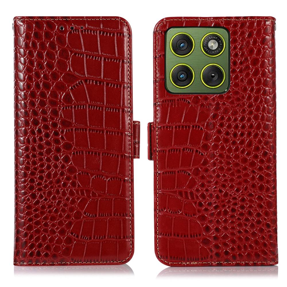 

For Motorola Edge 70 5G Case RFID Blocking Wallet Crocodile Texture Genuine Cow Leather Phone Cover