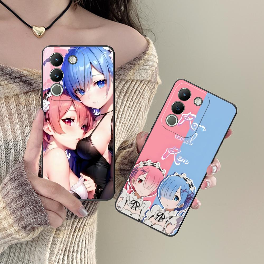 ReZero Rem Ram Matte TPU Mobile Phone Case for VIVO Y77 76 75 74 73 72 58 56 55 51 50 38 36 Y19 Y18 Y03 Y01 5G Colorful Cover