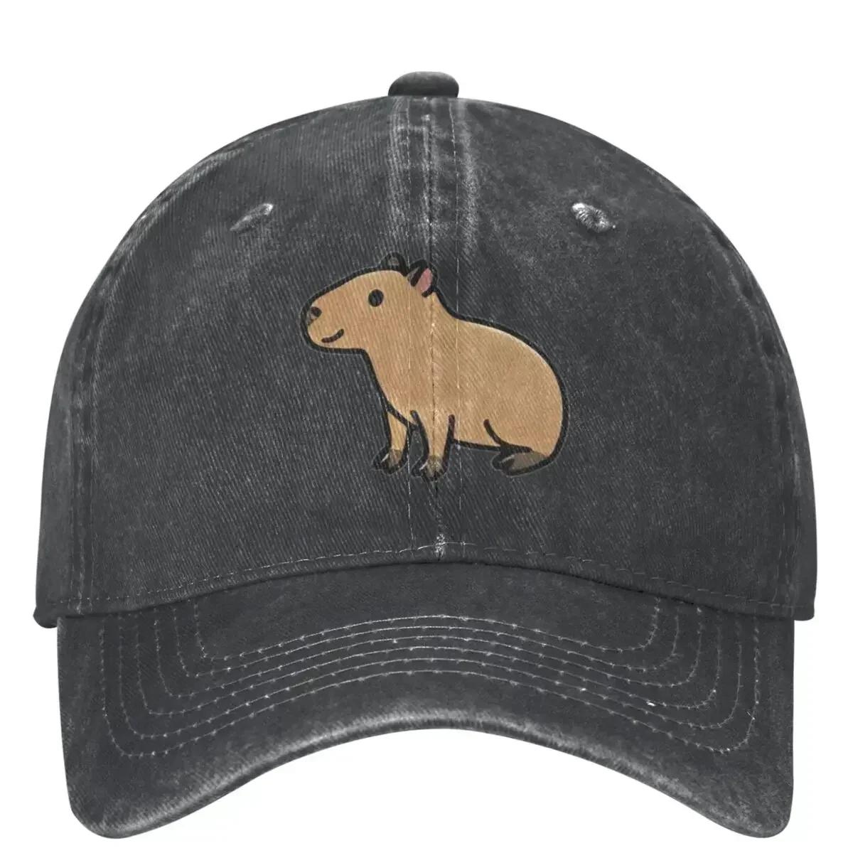 Унисекс Бейсболка с Капибарой Ретро Потертая Стиранная Snapback Кепка Регулируемая One Size