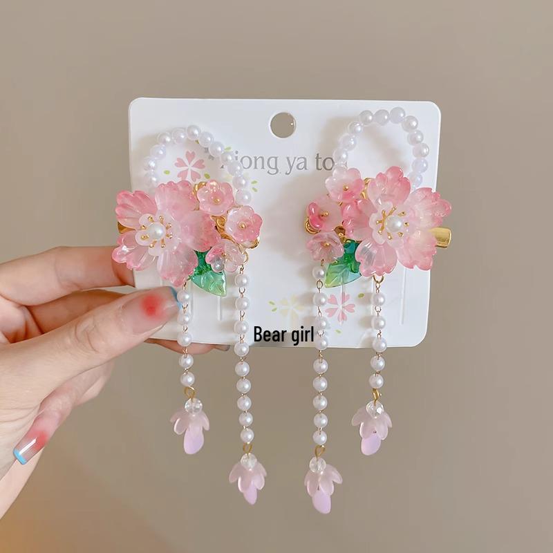 

Ретро заколки для волос Ханфу для девочек: Сказочный головной убор с кисточками в виде цветов и элегантные заколки для волос