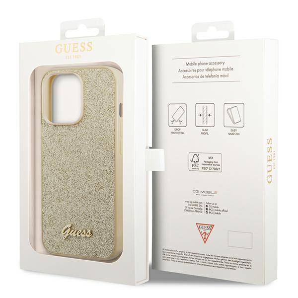 Guess Guhcp14Lhggshd Iphone 14 Pro6,1 Złoty/Gold Hard Case Glitter Script