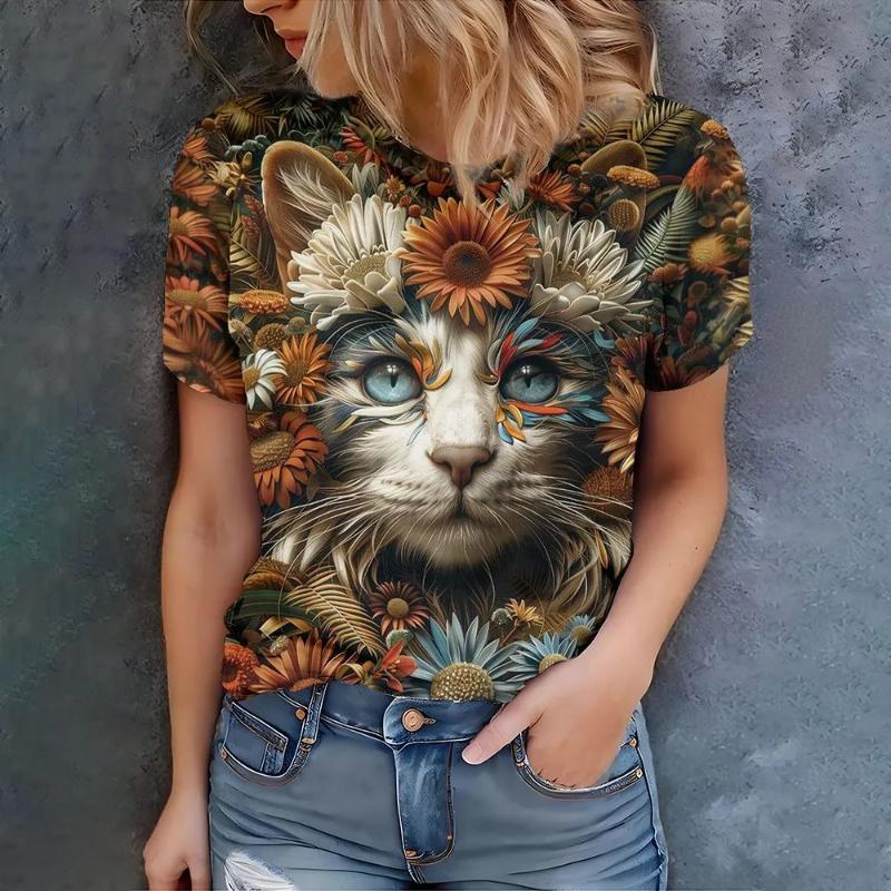 Fashion Women's Clothing High-end Round Neck Cool 3D Print Simple T-Shirts