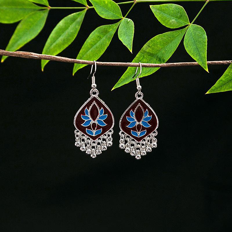 Vintage Ethnic Miao Silver Alloy Teardrop Tassel Earrings